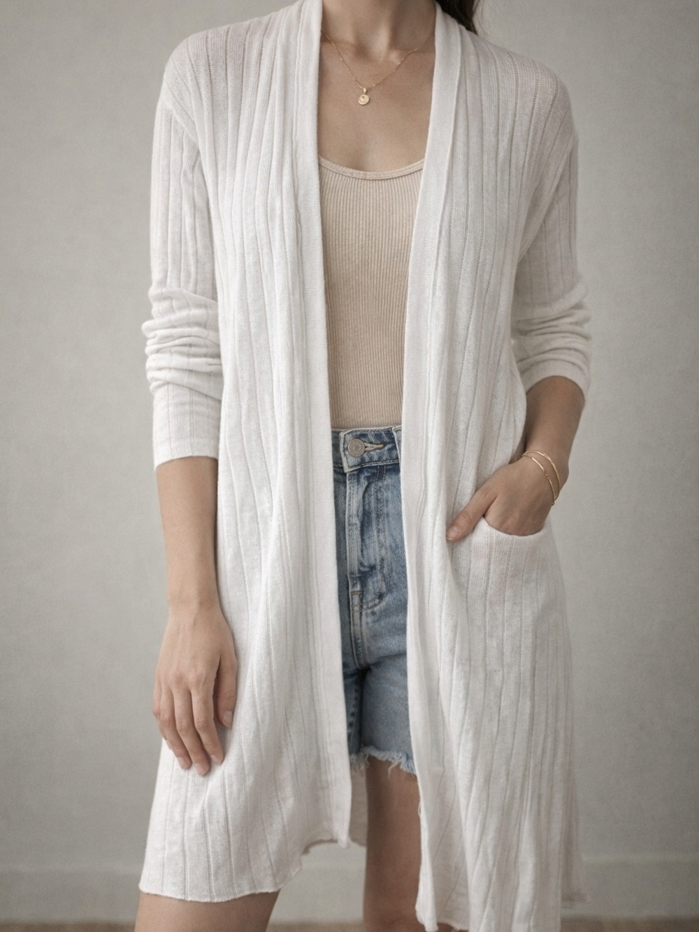 Free People White Linen Blend Cardigan Kimono Duster XS Boho Lightweight